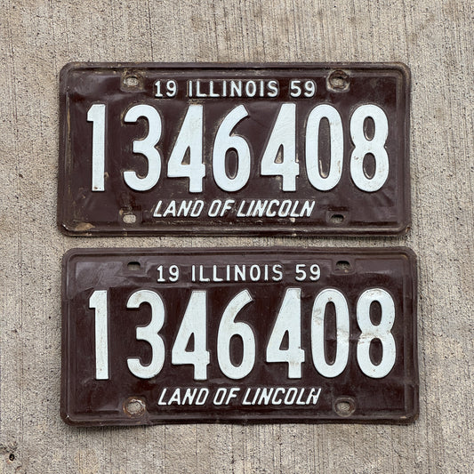 Photo of a 1959 Illinois License Plate Pair Auto Tag Garage Decor Vintage 1 346 408 with original patina