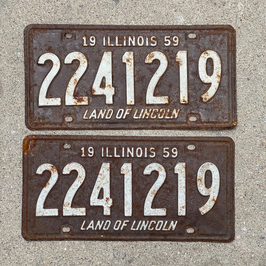Photo of a 1959 Illinois License Plate Pair Auto Tag Garage Decor Vintage 2241219 with original patina