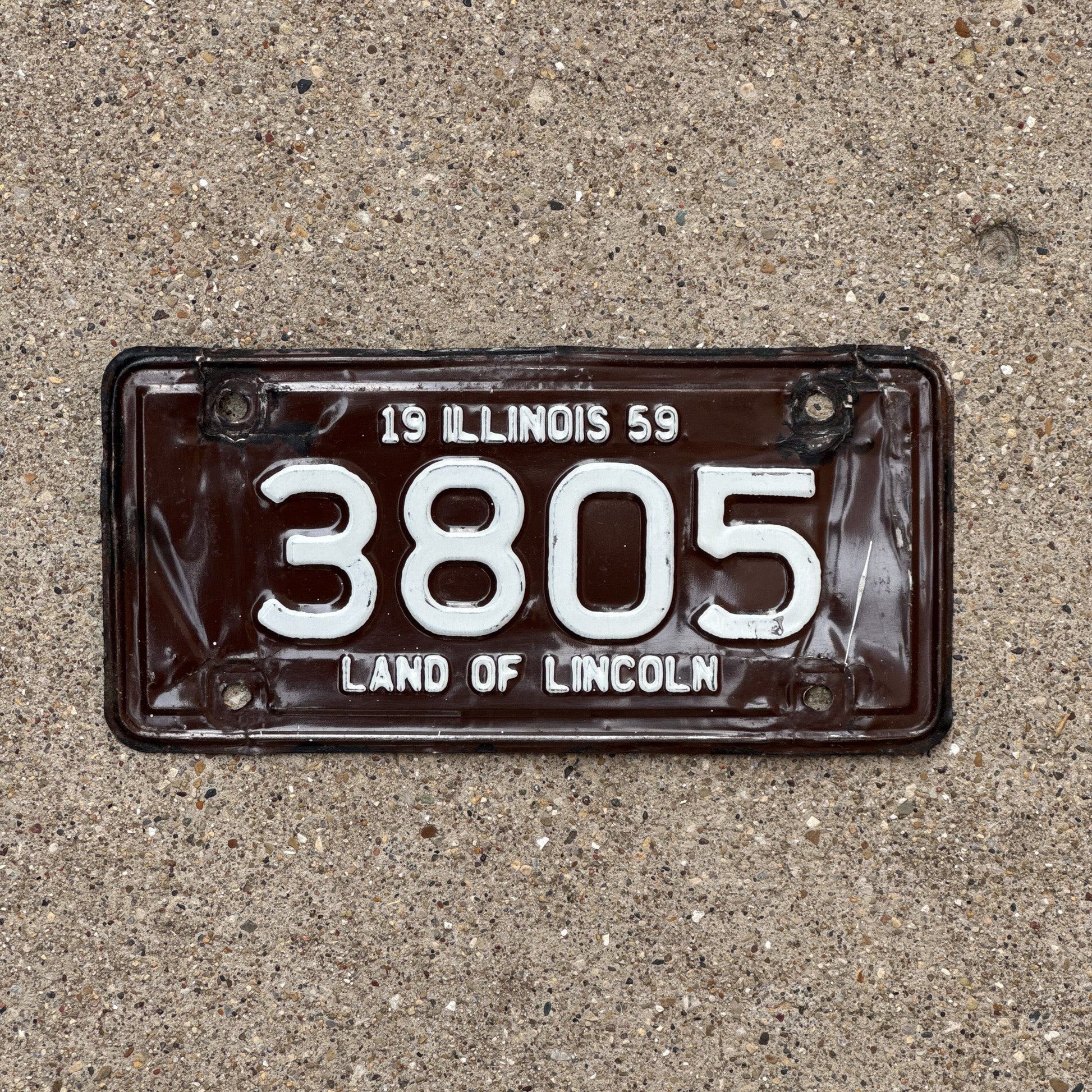 Photo of a 1959 Illinois Motorcycle License Plate Auto Tag Garage Decor Vintage Low Number Four Digit 3805