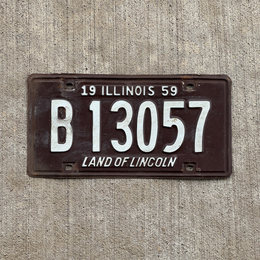 Photo of a 1959 Illinois Truck License Plate Auto Tag Garage Decor Vintage B 13057 with original patina