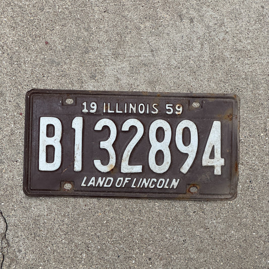 Photo of a 1959 Illinois Truck License Plate Auto Tag Garage Decor Vintage B 132 894 with original patina