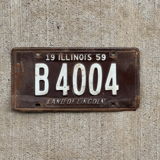 Photo of a 1959 Illinois Truck License Plate Auto Tag Garage Decor Vintage B 4004 with original patina