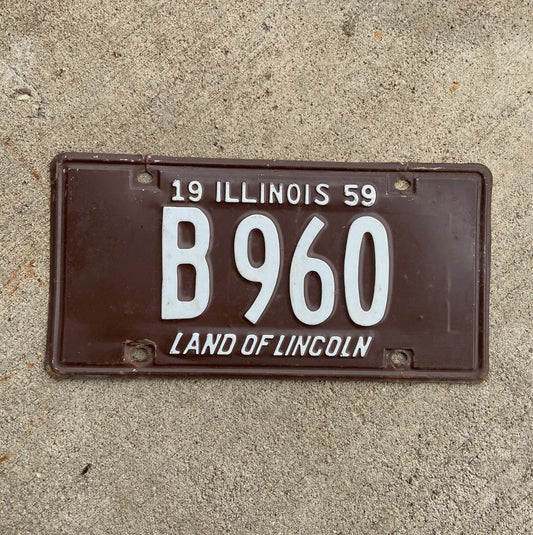 Photo of a 1959 Illinois Truck License Plate Auto Tag Garage Decor Vintage B 960 with original patina