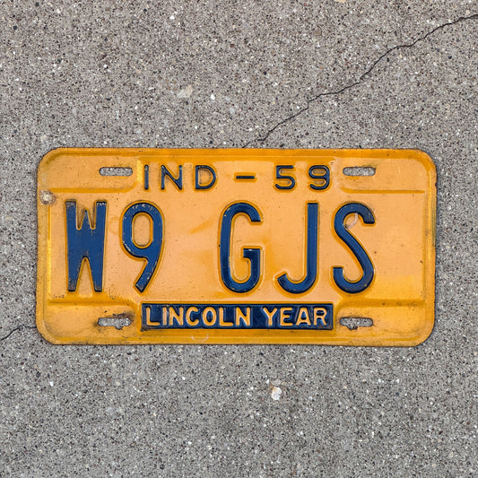 Photo of a 1959 Indiana Ham Radio License Plate Auto Tag Garage Decor Vintage W9 GJS with original patina