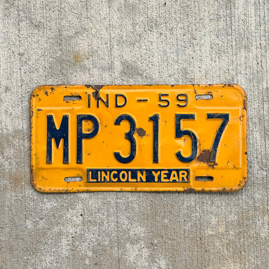 Photo of a 1959 Indiana License Plate Auto Tag Garage Decor Vintage MP 3157 with original patina