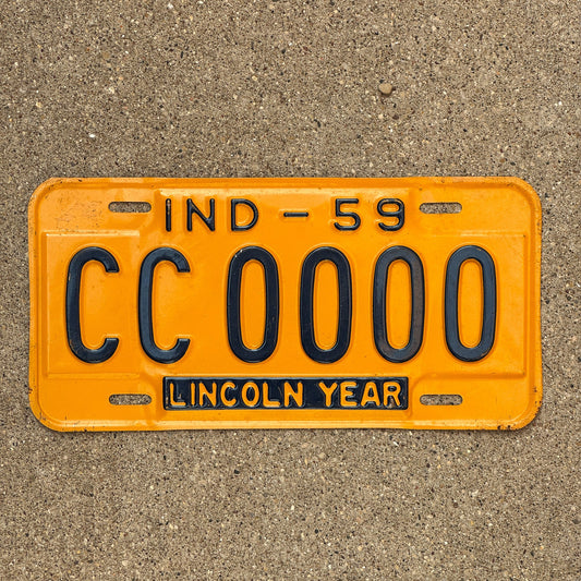 Photo of a 1959 Indiana Sample License Plate Auto Tag Garage Decor Vintage CC 0000 with original patina