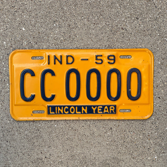 Photo of a 1959 Indiana Sample License Plate Auto Tag Garage Decor Vintage CC0000 with original patina