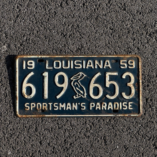 Photo of a 1959 Louisiana License Plate Auto Tag Garage Decor Vintage Iconic Pelican 619 653