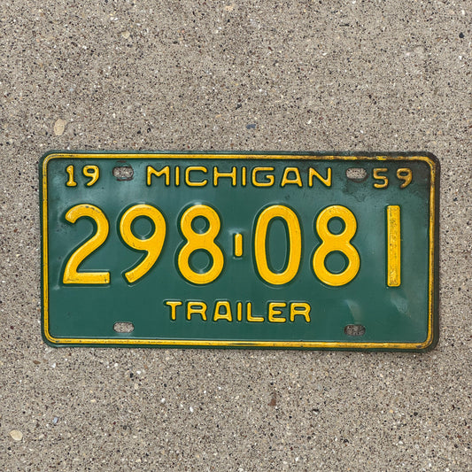 Photo of a 1959 Michigan Trailer License Plate Auto Tag Garage Decor Vintage 298 081