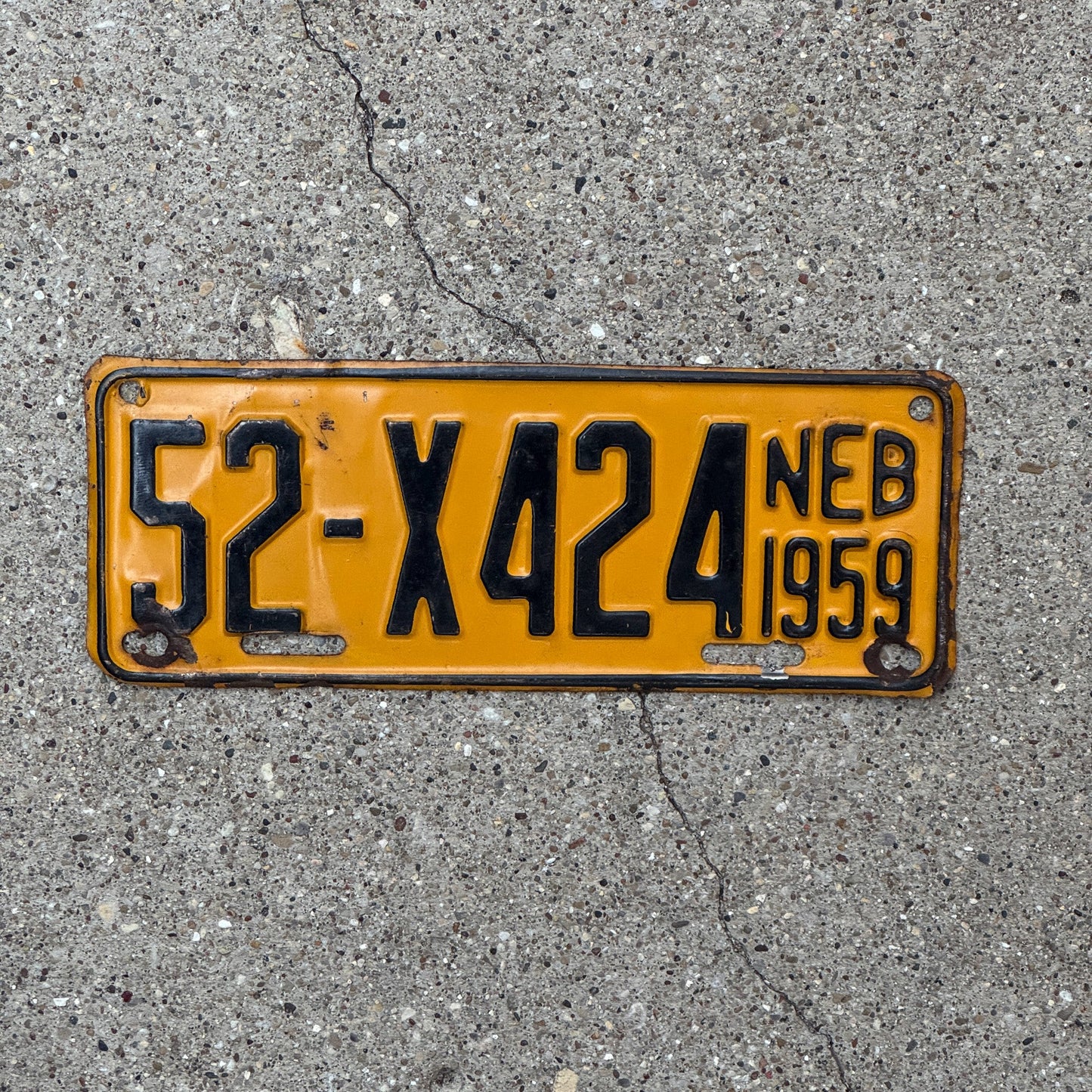 Photo of a 1959 Nebraska Farm Trailer License Plate Auto Tag Garage Decor Vintage 52 X424 with original patina