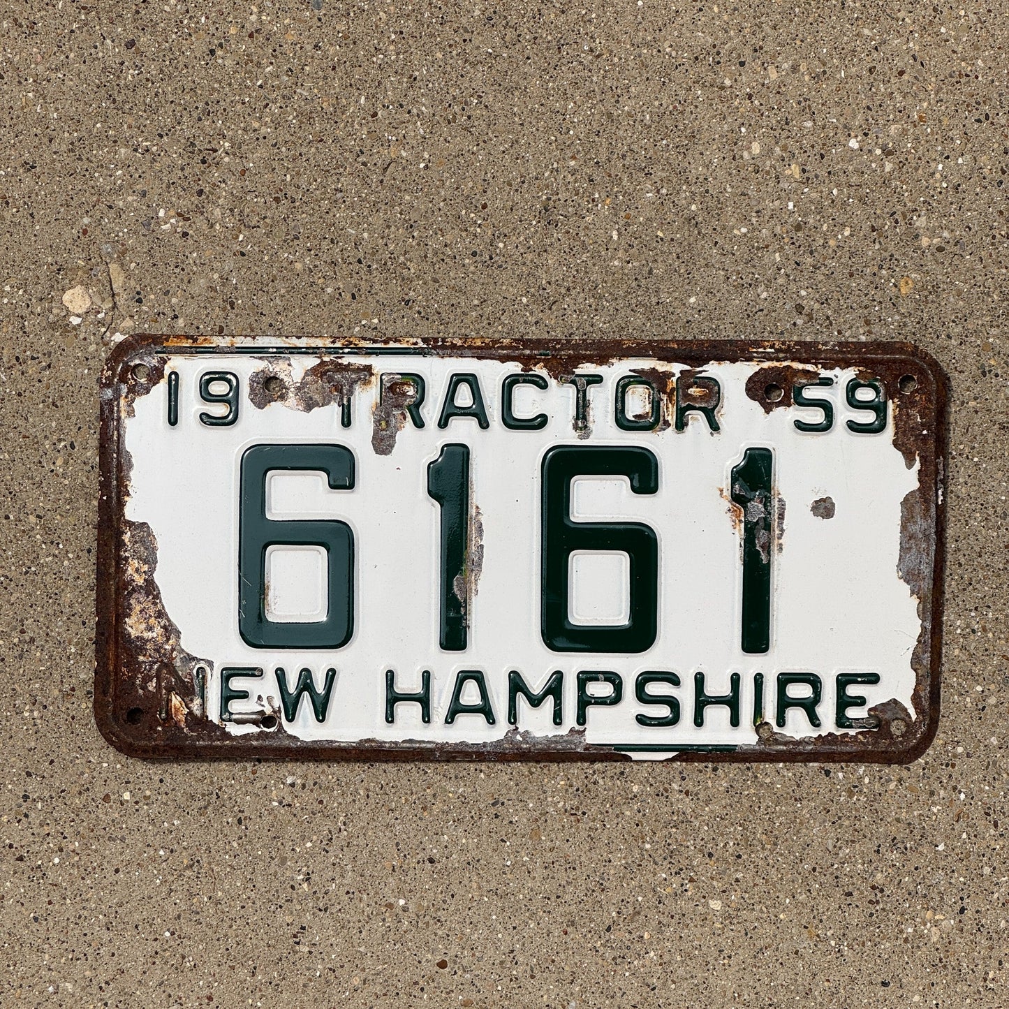 Photo of a 1959 New Hampshire Tractor License Plate Auto Tag Garage Decor Vintage 6161