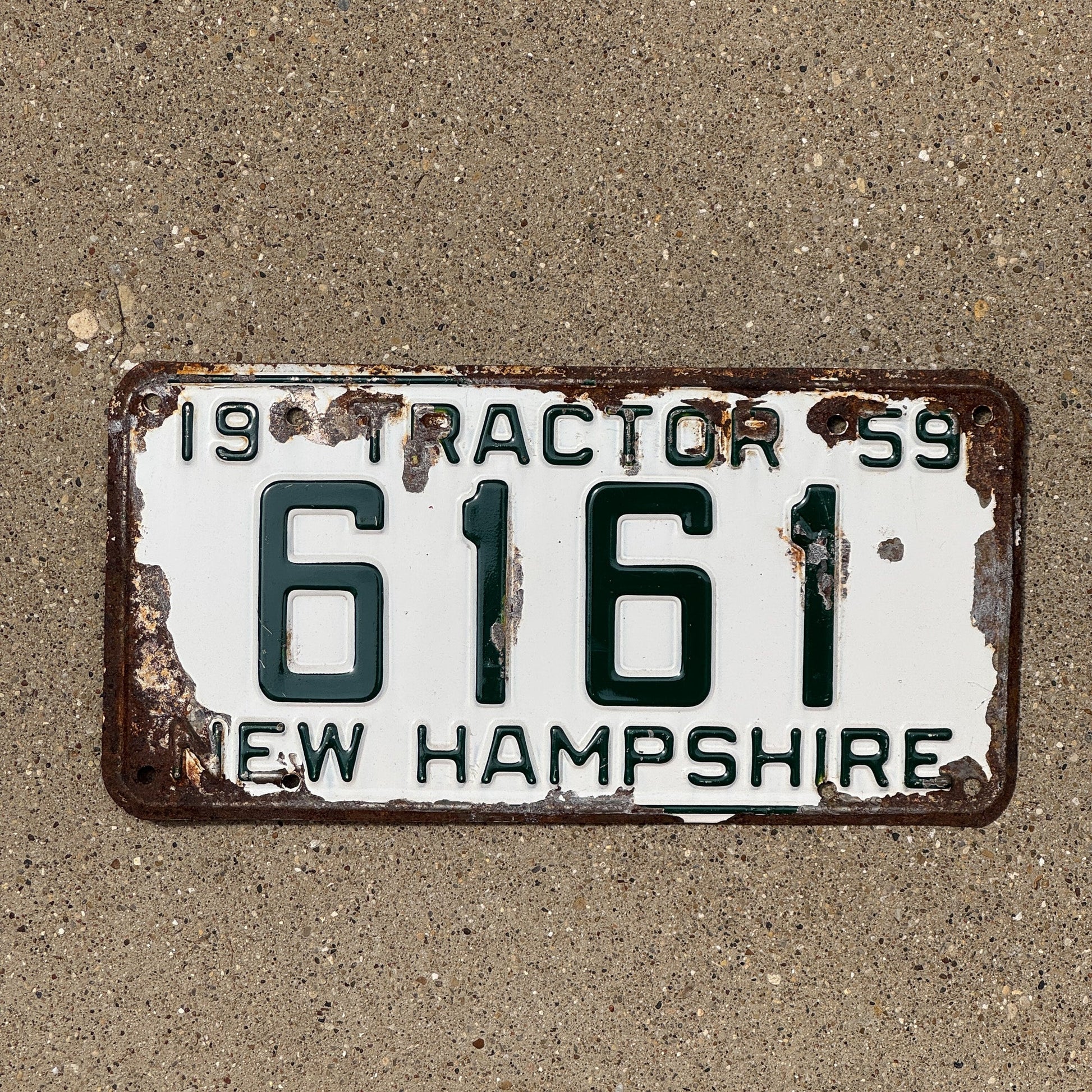 Photo of a 1959 New Hampshire Tractor License Plate Auto Tag Garage Decor Vintage 6161