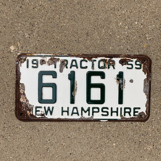 Photo of a 1959 New Hampshire Tractor License Plate Auto Tag Garage Decor Vintage 6161