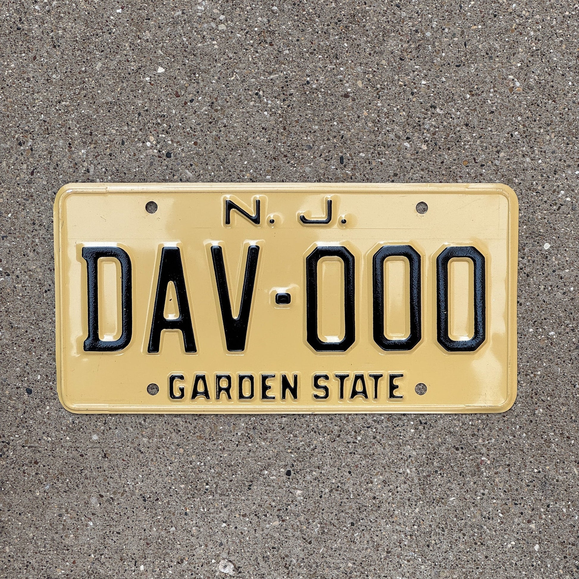 Photo of a 1959 New Jersey DAV SAMPLE License Plate Auto Tag Garage Decor Vintage DAV 000
