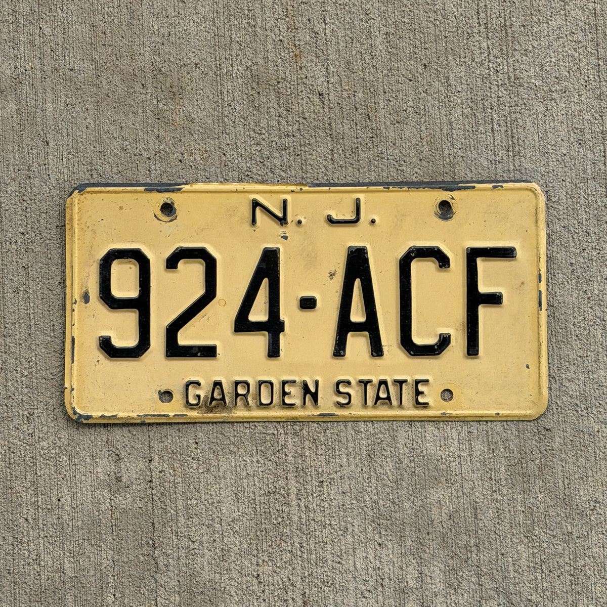 Photo of a 1959 New Jersey License Plate Auto Tag Garage Decor Vintage 924 ACF with original patina