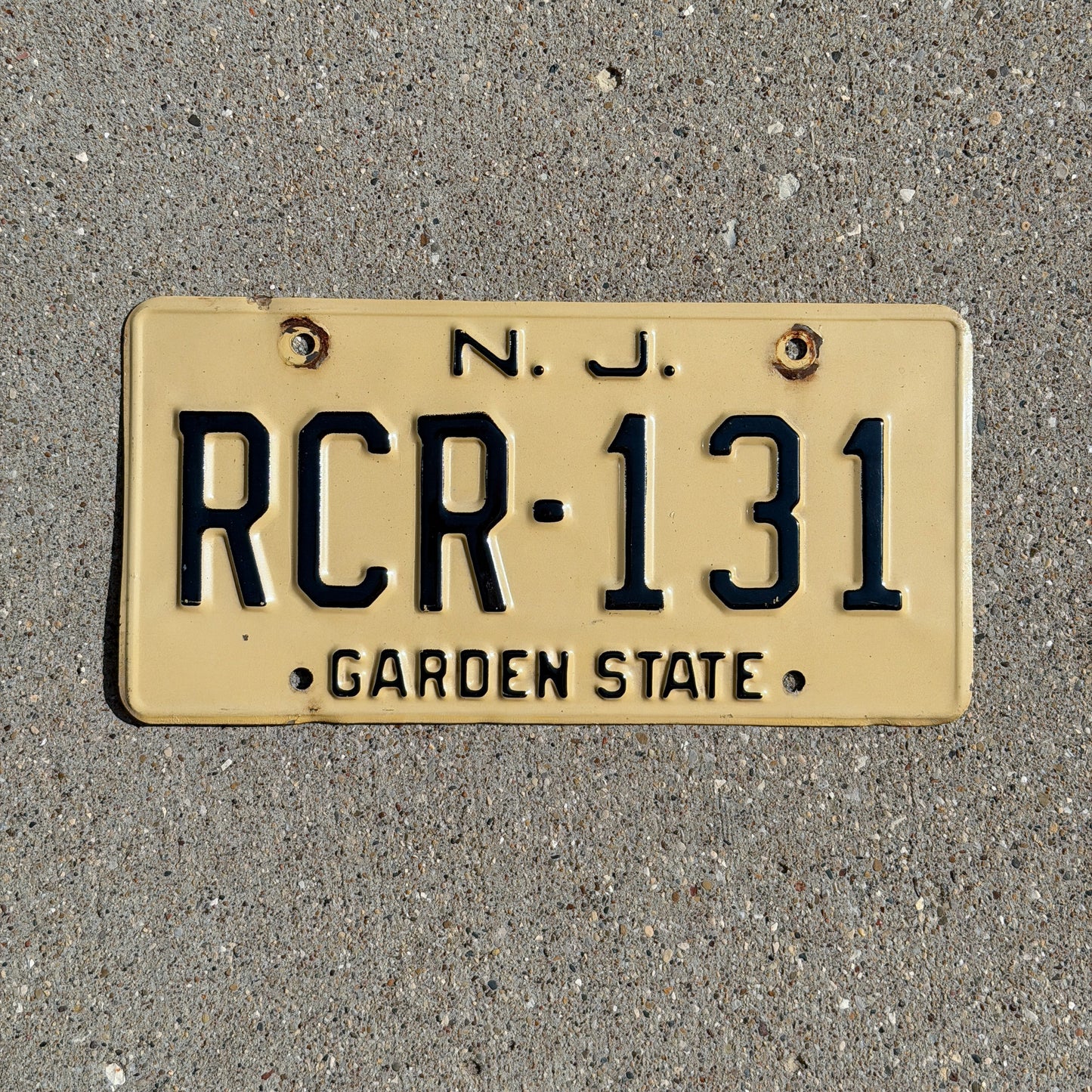 Photo of a 1959 New Jersey License Plate Auto Tag Garage Decor Vintage RCR 131 with original patina