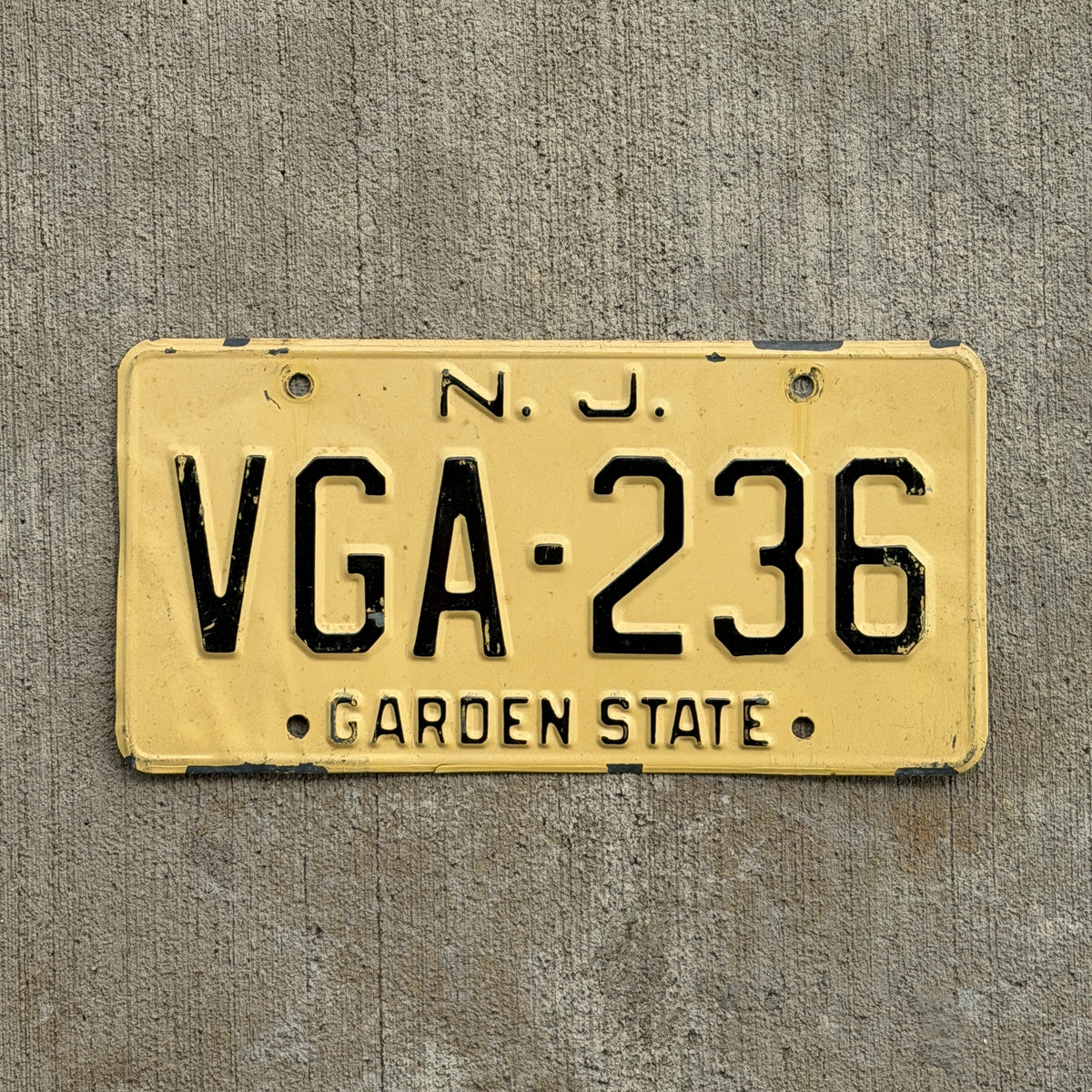 Photo of a 1959 New Jersey License Plate Auto Tag Garage Decor Vintage VGA 236 with original patina