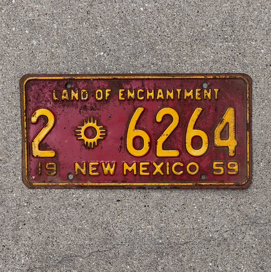 Photo of a 1959 New Mexico License Plate Auto Tag Garage Decor Vintage 2 6264 with original patina