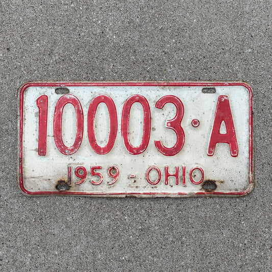 Photo of a 1959 Ohio License Plate Auto Tag Garage Decor Vintage 10003 A with original patina
