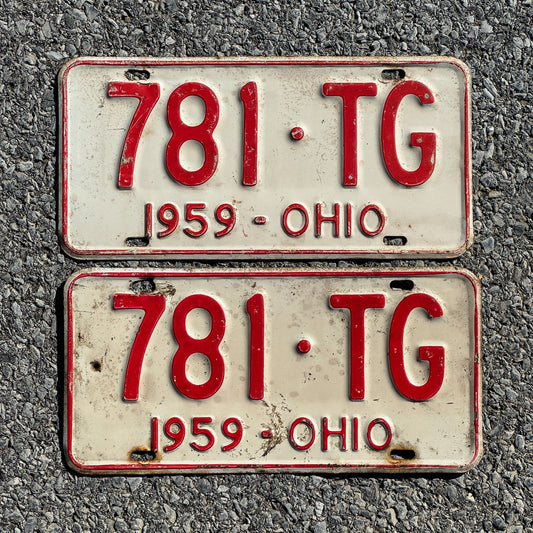Photo of a 1959 Ohio License Plate Pair Auto Tag Garage Decor Vintage 781 TG