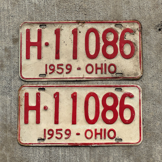 Photo of a 1959 Ohio License Plate Pair Auto Tag Garage Decor Vintage H 11086 with original patina