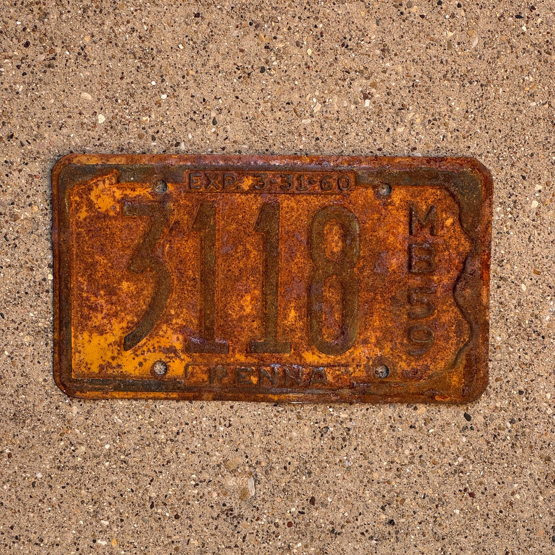 Photo of a 1959 Pennsylvania Motor Boat License Plate Auto Tag Garage Decor Vintage Rusty Rustic 3118