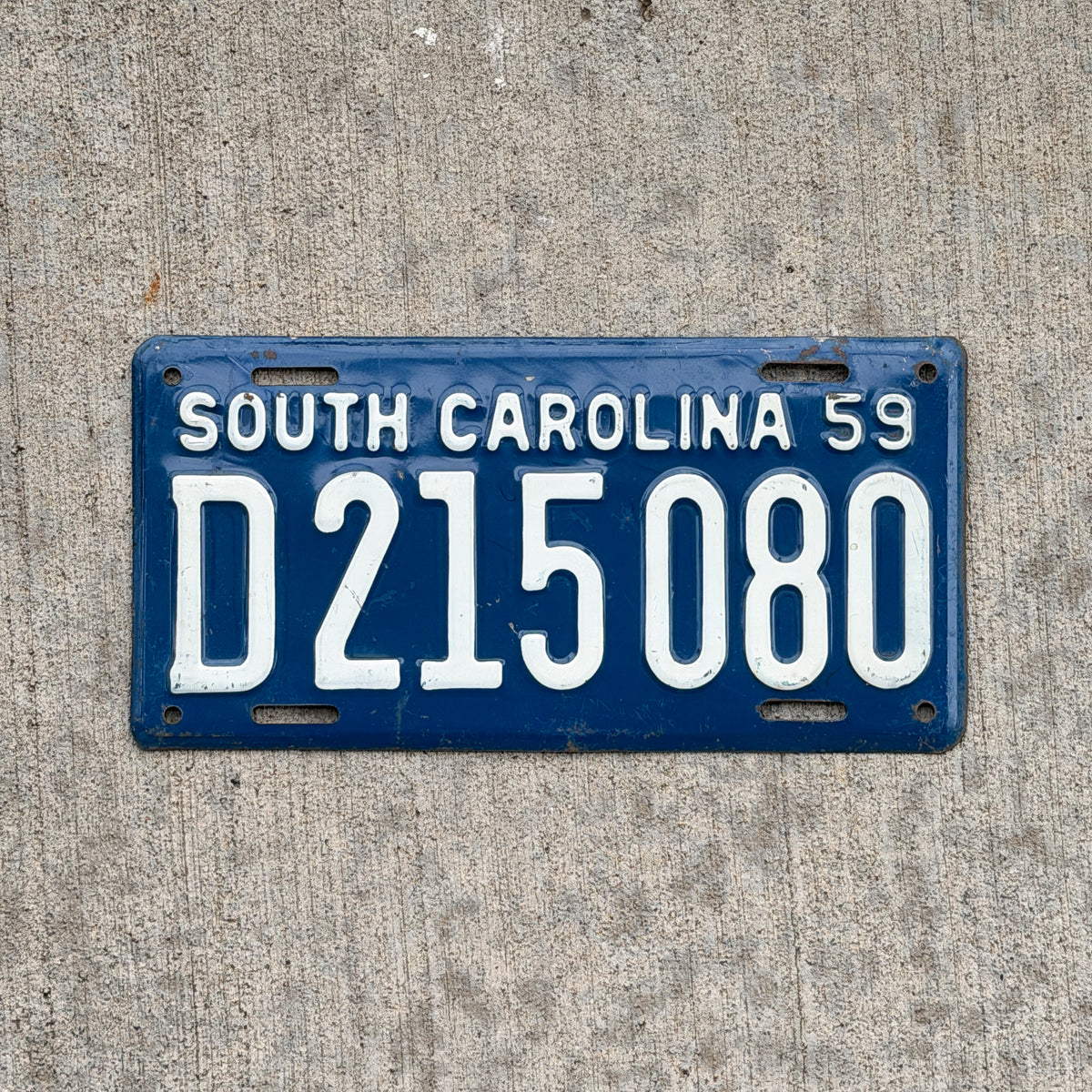 Photo of a 1959 South Carolina License Plate Auto Tag Garage Decor Vintage High Quality D 215 080 with original patina