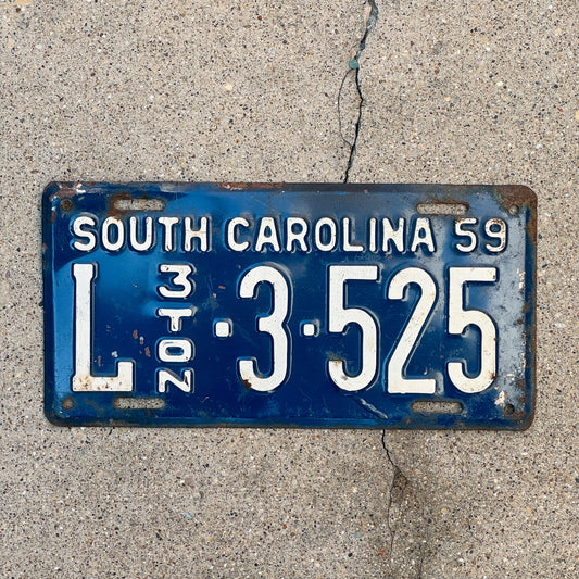 Photo of a 1959 South Carolina Truck License Plate Auto Tag Garage Decor Vintage 3 Ton L 3 525 with original patina