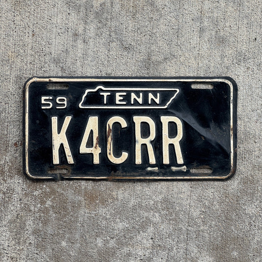Photo of a 1959 Tennessee HAM Radio License Plate Auto Tag 1 Garage Decor K4CRR with original patina