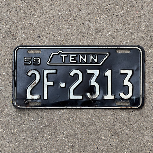 Photo of a 1959 Tennessee License Plate Auto Tag Garage Decor Vintage 2F 2313 with original patina