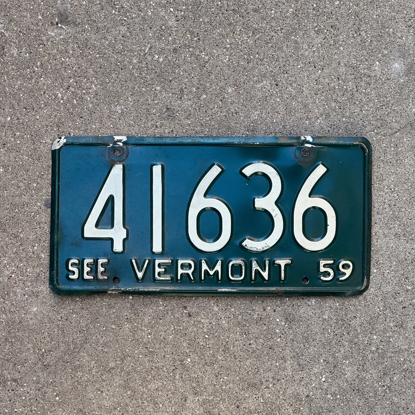 Photo of a 1959 Vermont License Plate Auto Tag Garage Decor Vintage 41636 with original patina