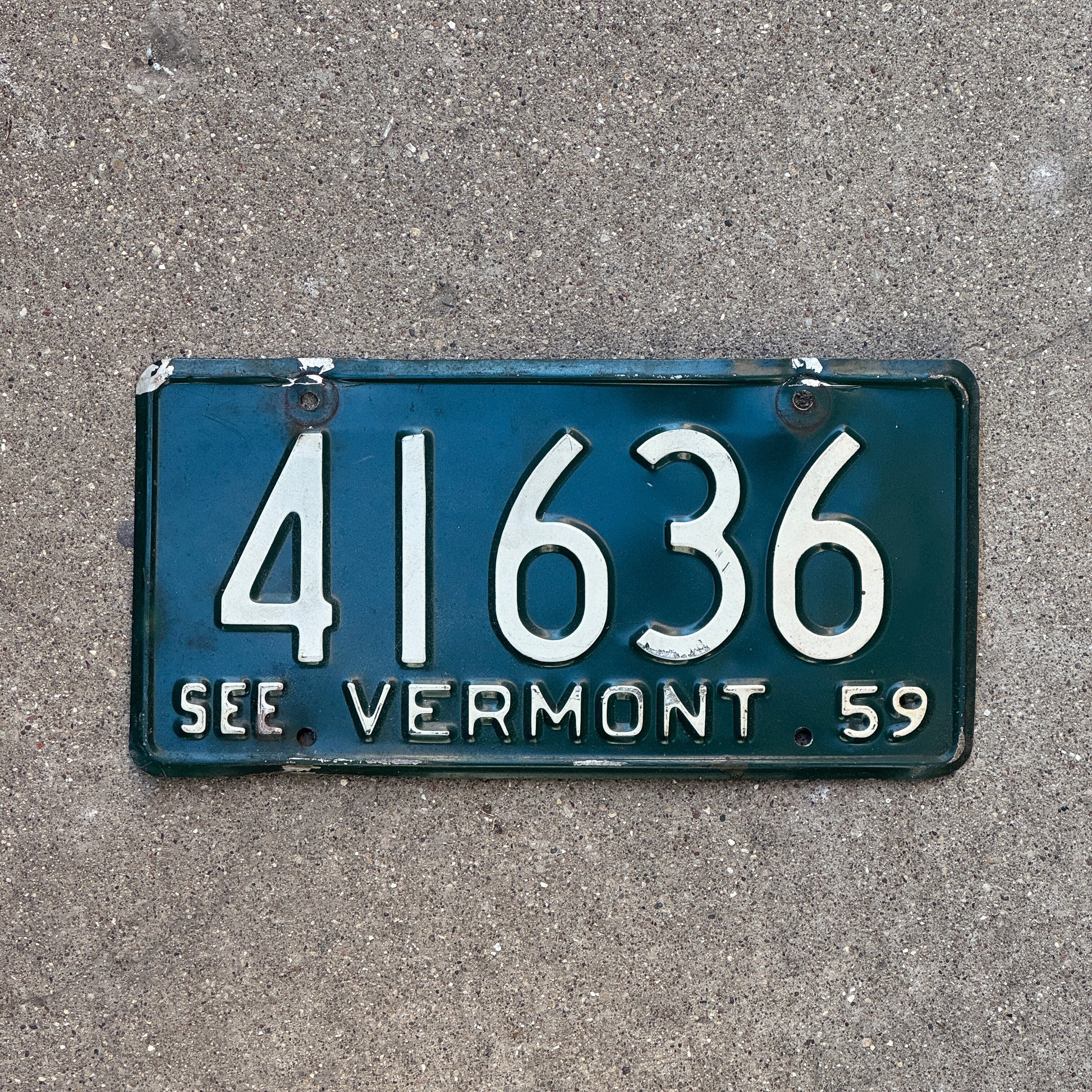 Photo of a 1959 Vermont License Plate Auto Tag Garage Decor Vintage 41636 with original patina
