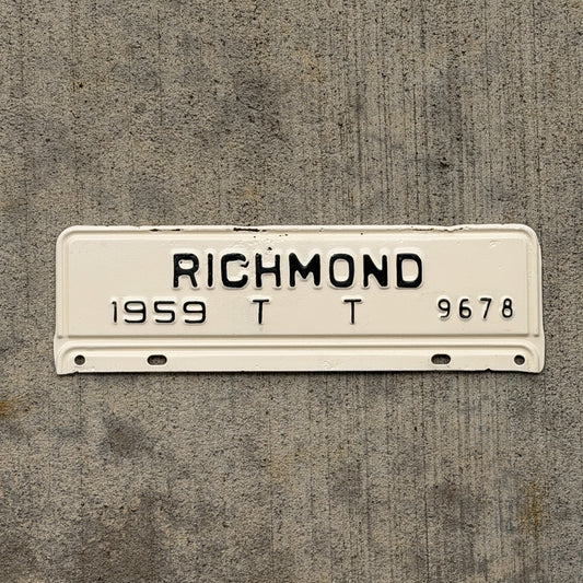 Photo of a 1959 Virginia Tax Strip License Plate Auto Tag Garage Decor Vintage Richmond 9678 with original patina