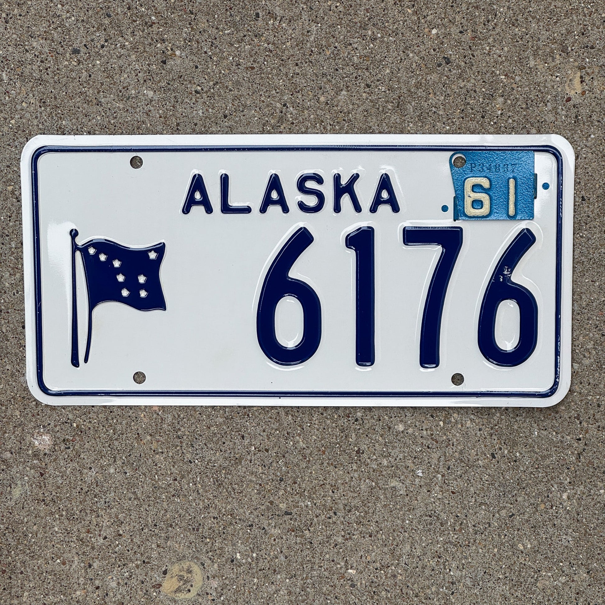 Photo of a 1960 1961 Alaska License Plate Auto Tag Garage Decor Vintage High Quality 6176 with original patina