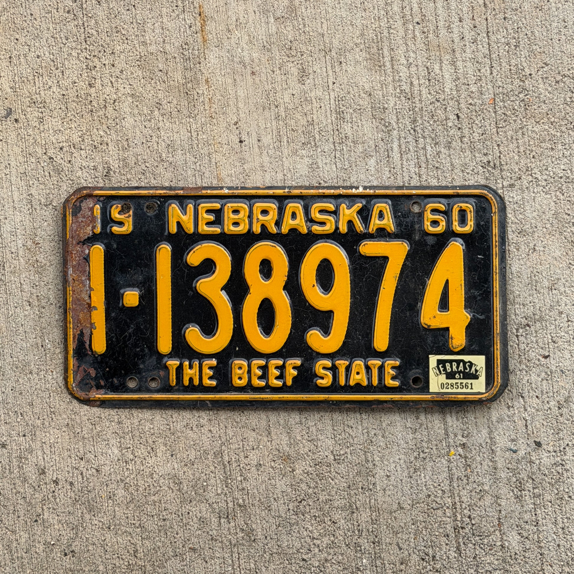 Photo of a 1960 1961 Nebraska License Plate Auto Tag Garage Decor Vintage 1 138974 with original patina