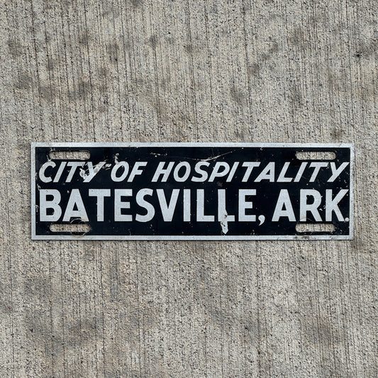 Photo of a 1960 Era Batesville Arkansas License Plate Topper Auto Tag Garage Decor Vintage with original patina