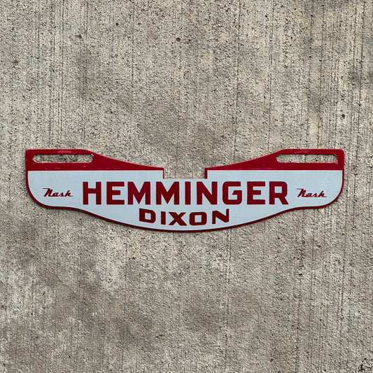 Photo of a 1960 Era Hemminger Nash Dixon Illinois License Plate Topper Auto Tag Garage Decor Vintage Dealer Dealership with original patina