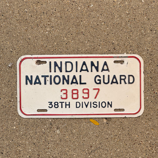 Photo of a 1960 Era Indiana National Guard License Plate Auto Tag Garage Decor Vintage Military 38th Division 3897 with original patina