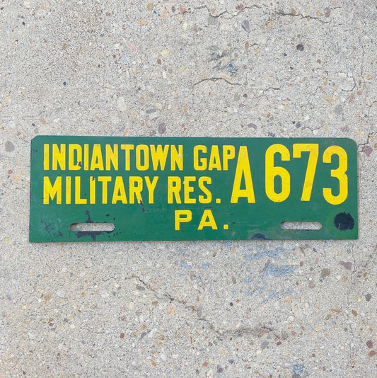 Photo of a 1960 Era Indiantown Gap Pennsylvania License Plate Topper Auto Tag Garage Decor Vintage Military Fort FIG with original patina