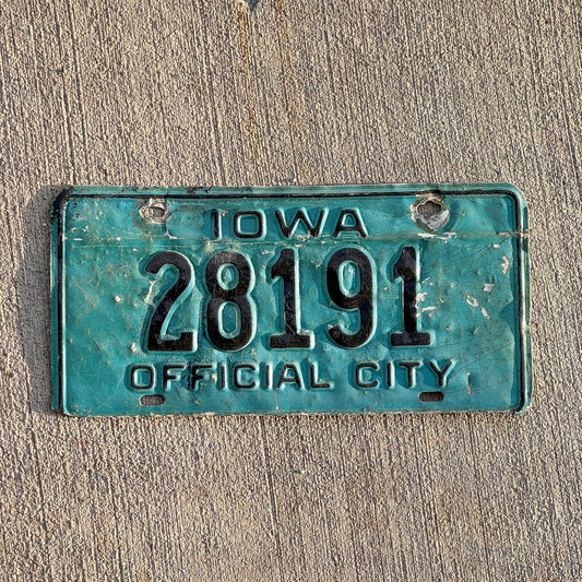 Photo of a 1960 Era Iowa Official City License Plate Auto Tag Garage Decor Vintage 28191