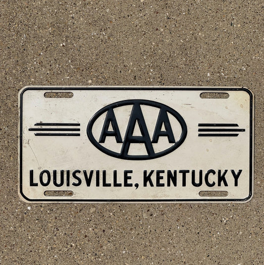 Photo of a 1960 Era Louisville Kentucky Booster License Plate Auto Tag Garage Decor Vintage AAA AAA Louisville Kentucky with original patina