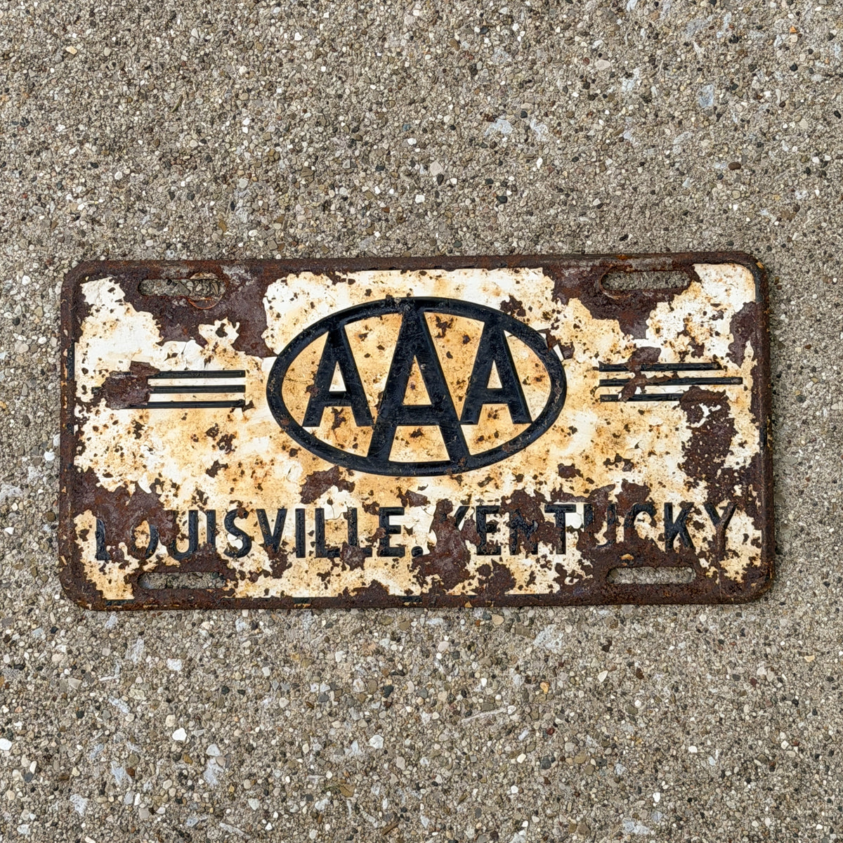 Photo of a 1960 Era Louisville Kentucky License Plate Auto Tag Garage Decor Vintage Triple A AAA Metal with original patina