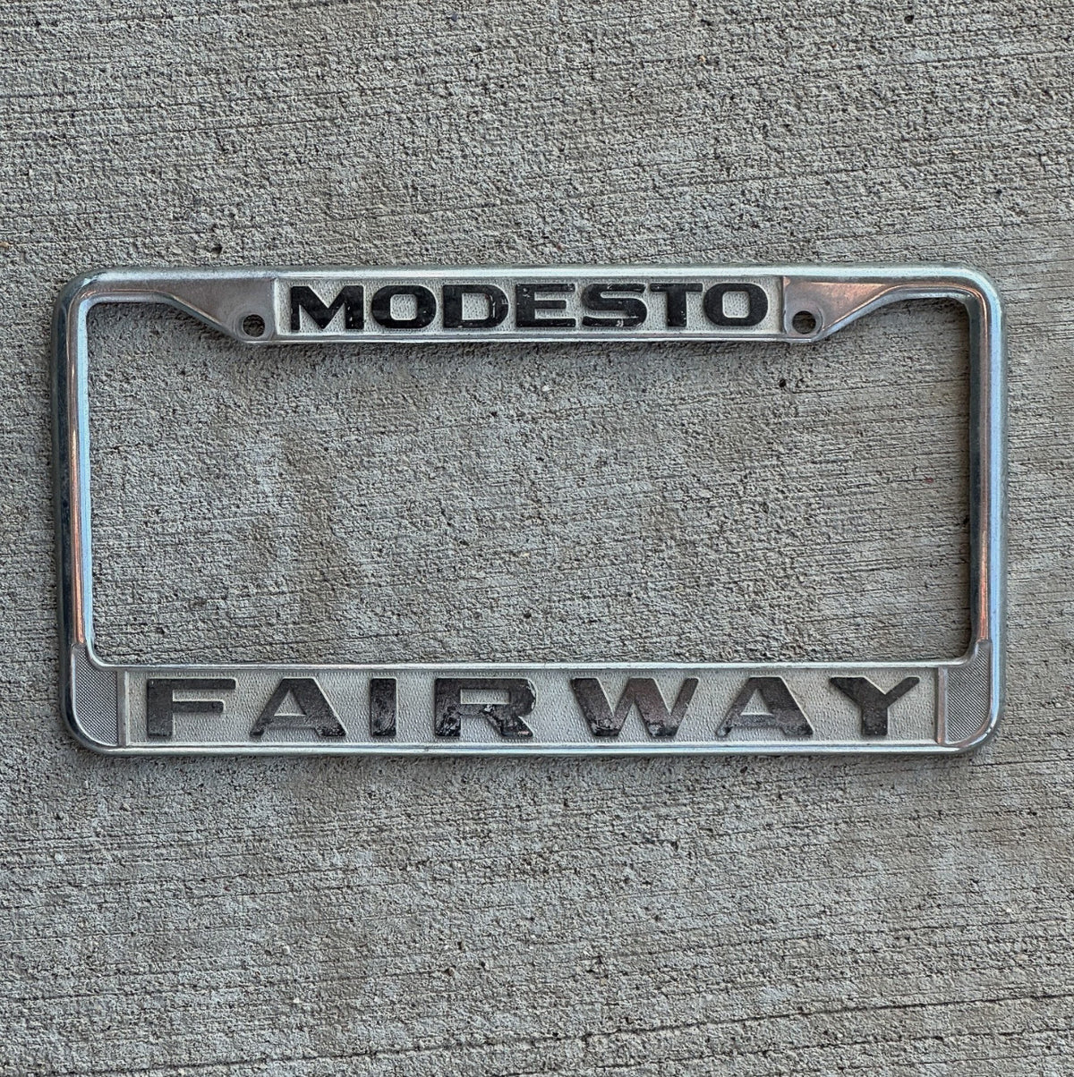 1960 Era Modesto Fairway California License Plate Frame Auto Chevy Dodge Dealer