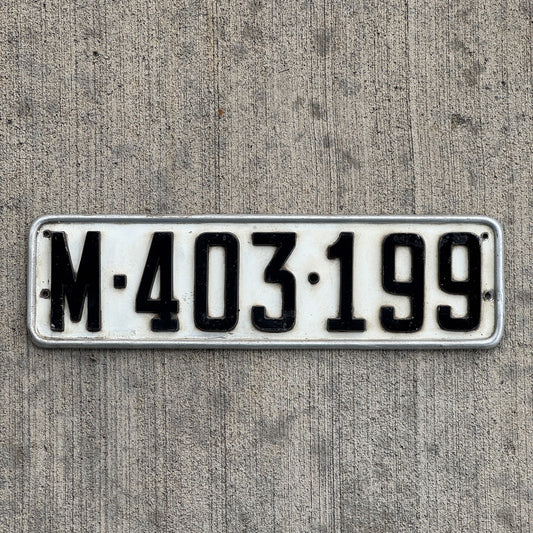 Photo of a 1960 Era Spain License Plate Auto Tag Garage Decor Vintage Madrid M 403 199 with original patina