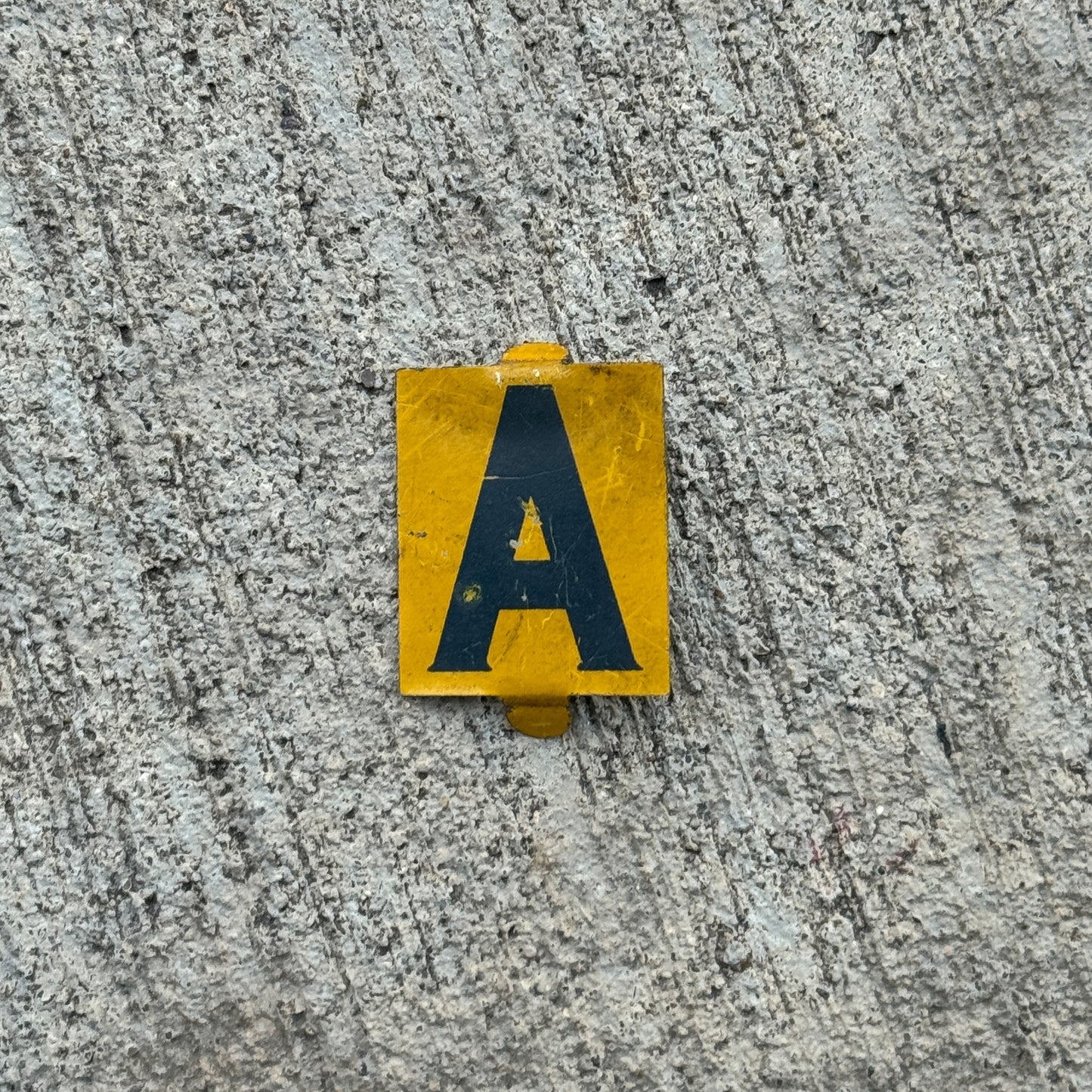 Photo of a 1960 Era Sunoco Gas Oil Arrow License Plate Topper Auto Tag Garage Decor Vintage Letter A Insert Initials Name with original patina