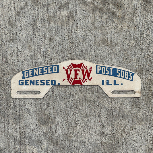 Photo of a 1960 Era VFW Post 5083 Geneseo Illinois License Plate Topper Auto Tag Garage Decor Vintage with original patina