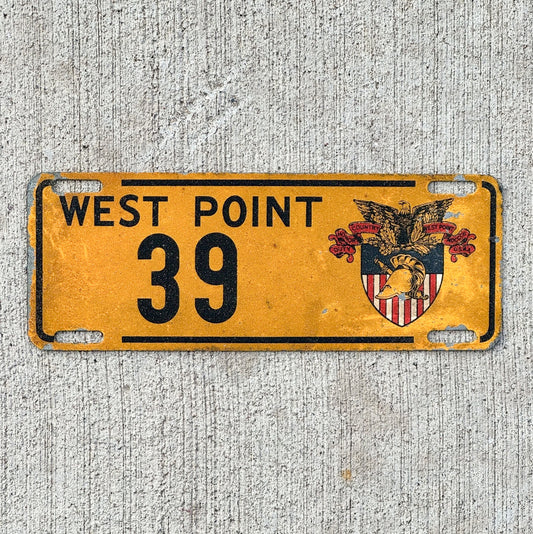 1960 Era West Point New York License Plate Topper Auto Tag Military Army Smaltz Paint 39