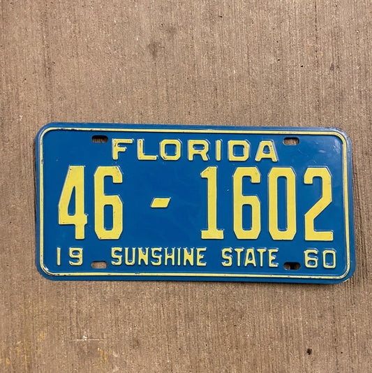 Photo of a 1960 Florida License Plate Auto Tag Garage Decor Vintage 46 1602 with original patina