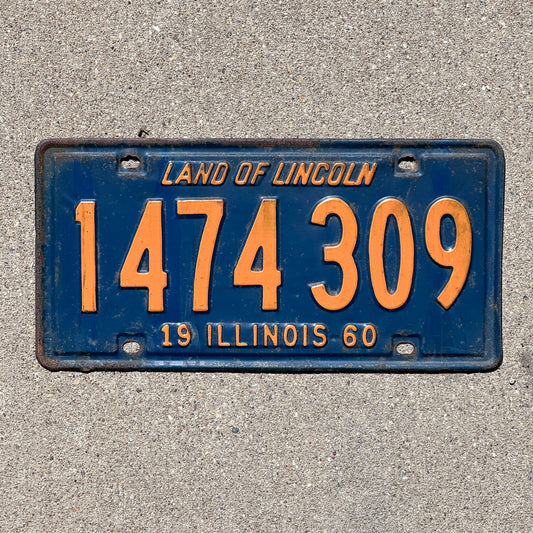 Photo of a 1960 Illinois License Plate Auto Tag Garage Decor Vintage 1 474 309 with original patina