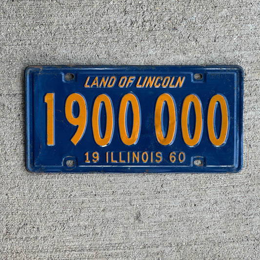 Photo of a 1960 Illinois License Plate Auto Tag Garage Decor Vintage 1900000 with original patina
